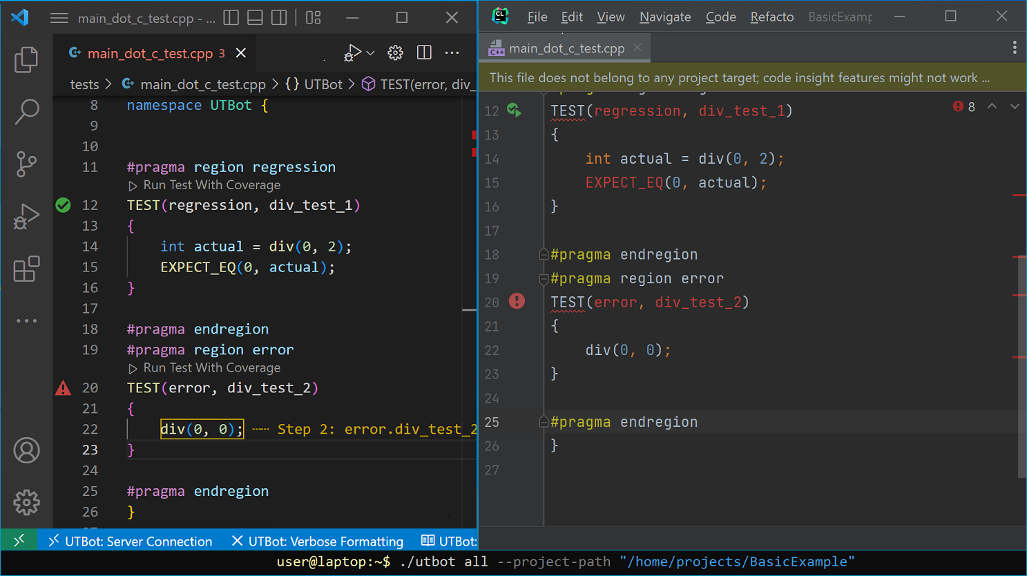 UnitTestBot VS Code and CLion plugin example